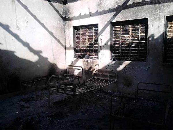 School dormatory fire damage vandalism by terrorists